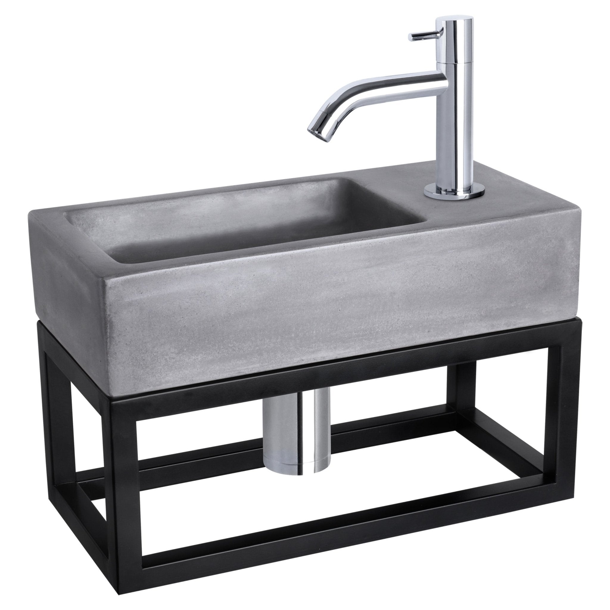 Differnz Ravo fonteinset beton donkergrijs - kraan gebogen - met handdoekrek - 38.5 x 18.5 x 9 cm - chroom - Mozaiektegel.com