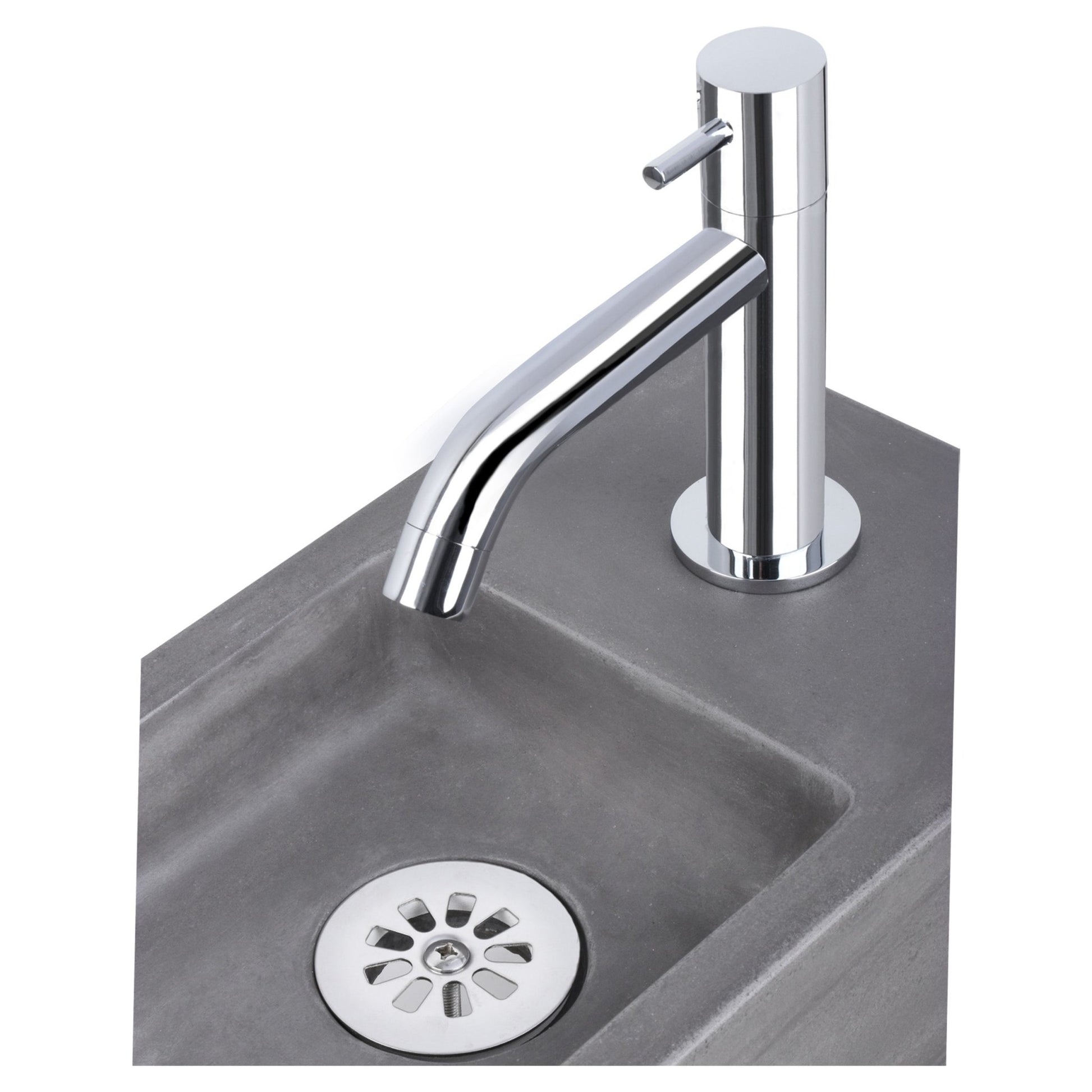 Differnz Ravo fonteinset beton donkergrijs - kraan gebogen - met handdoekrek - 38.5 x 18.5 x 9 cm - chroom - Mozaiektegel.com
