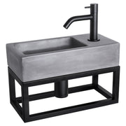 Differnz Ravo fonteinset beton donkergrijs - kraan gebogen - met handdoekrek - 38.5 x 18.5 x 9 cm - mat zwart - Mozaiektegel.com