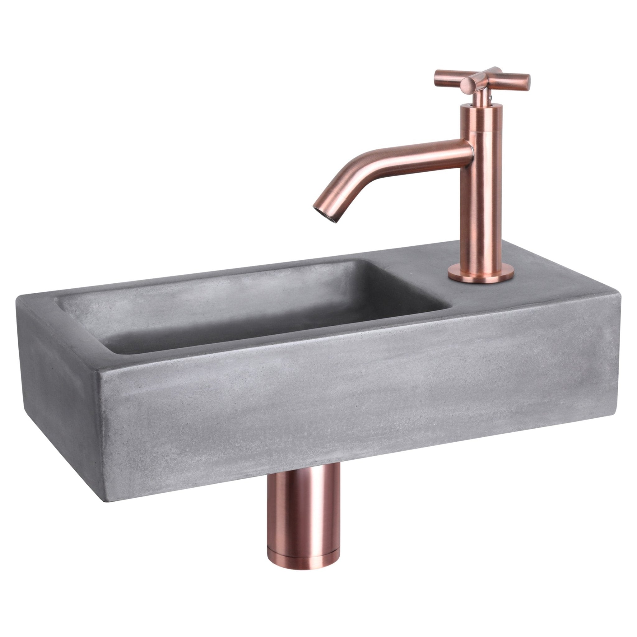 Differnz Ravo fonteinset beton donkergrijs - kraan kruis - 38.5 x 18.5 x 9 cm - rood koper - Mozaiektegel.com