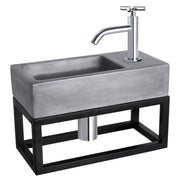 Differnz Ravo fonteinset beton donkergrijs - kraan kruis - met handdoekrek - 38.5 x 18.5 x 9 cm - chroom - Mozaiektegel.com