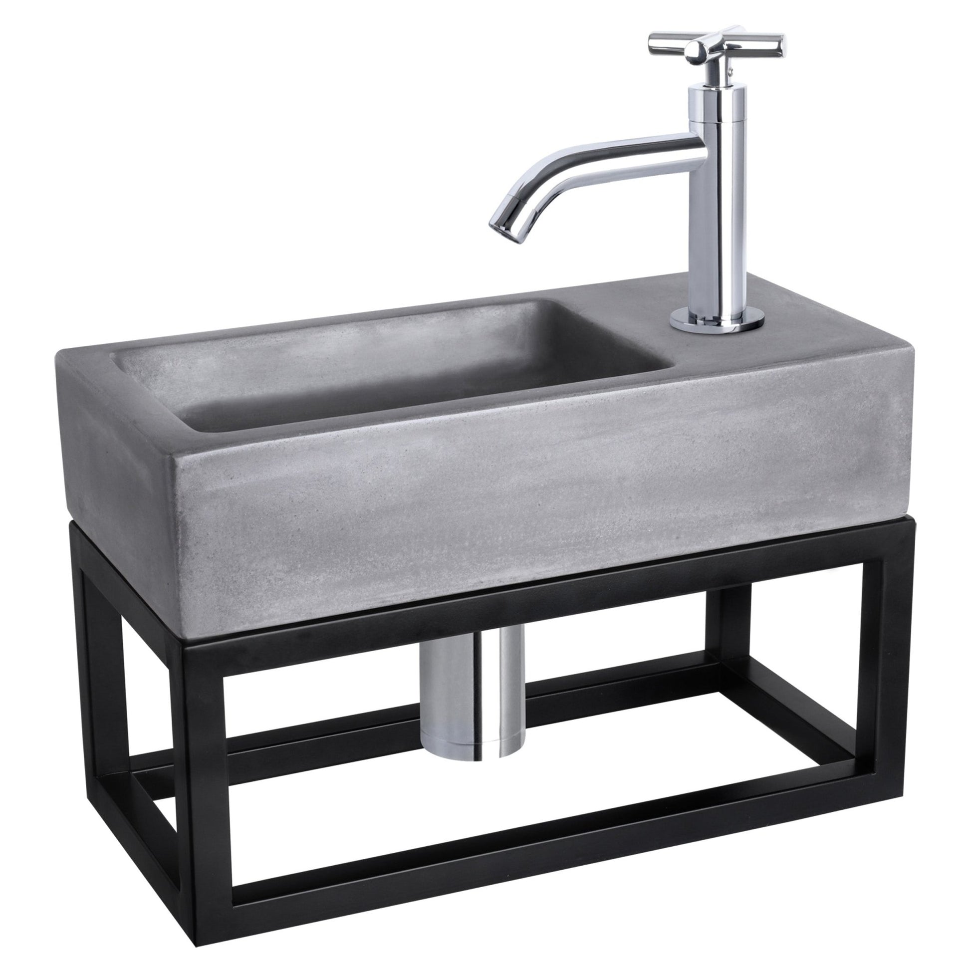 Differnz Ravo fonteinset beton donkergrijs - kraan kruis - met handdoekrek - 38.5 x 18.5 x 9 cm - chroom - Mozaiektegel.com