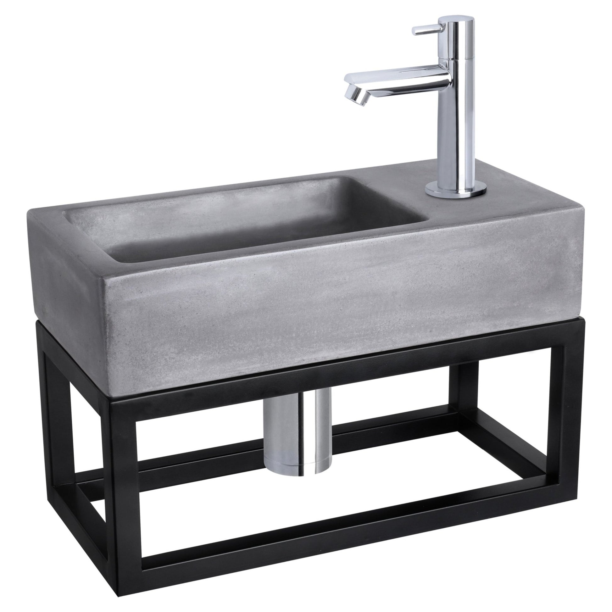 Differnz Ravo fonteinset beton donkergrijs - kraan recht - met handdoekrek - 38.5 x 18.5 x 9 cm - chroom - Mozaiektegel.com