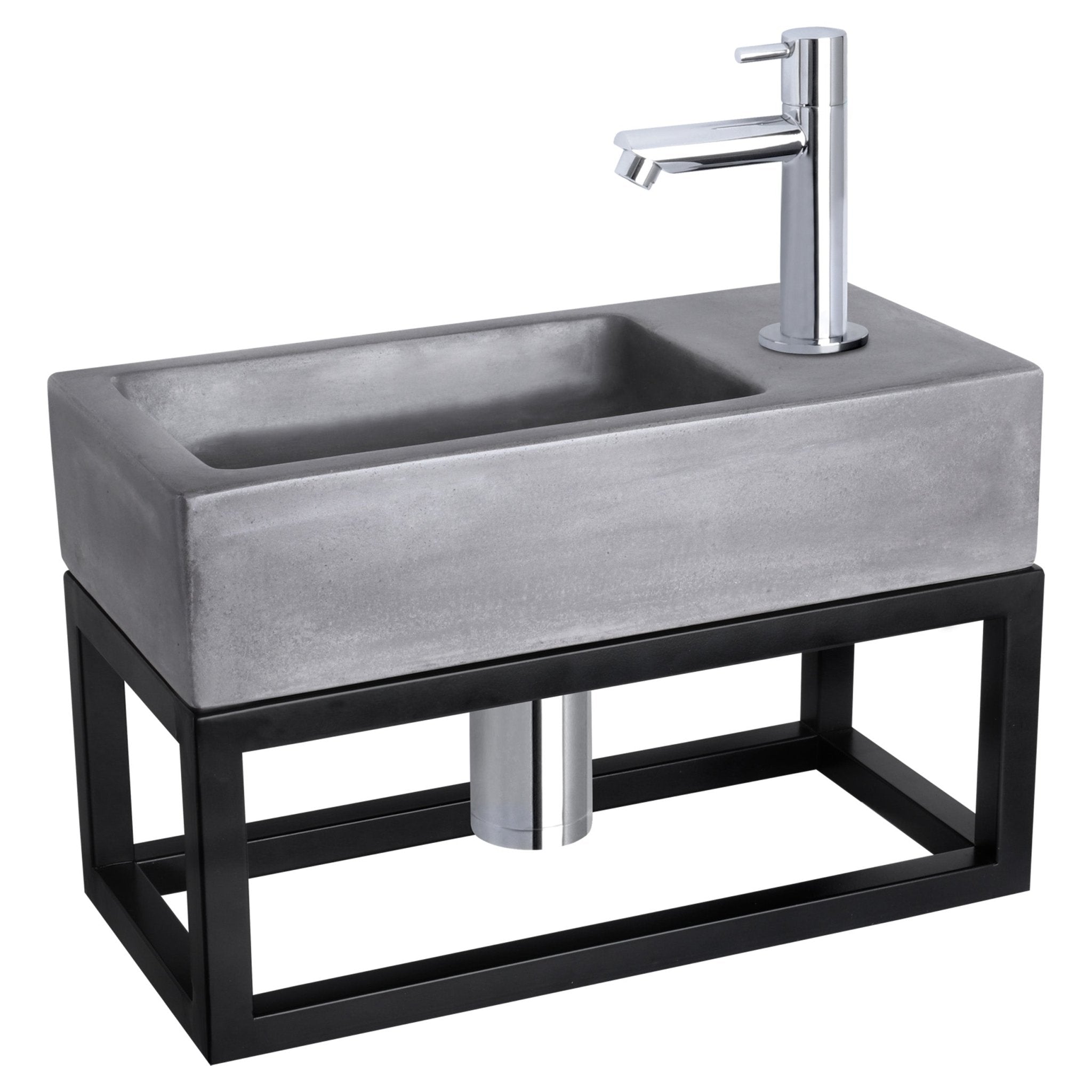 Differnz Ravo fonteinset beton donkergrijs - kraan recht - met handdoekrek - 38.5 x 18.5 x 9 cm - chroom - Mozaiektegel.com