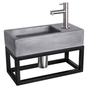 Differnz Ravo fonteinset beton donkergrijs - kraan recht - met handdoekrek - 38.5 x 18.5 x 9 cm - mat chroom - Mozaiektegel.com