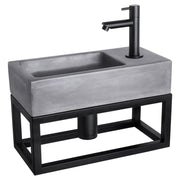 Differnz Ravo fonteinset beton donkergrijs - kraan recht - met handdoekrek - 38.5 x 18.5 x 9 cm - mat zwart - Mozaiektegel.com