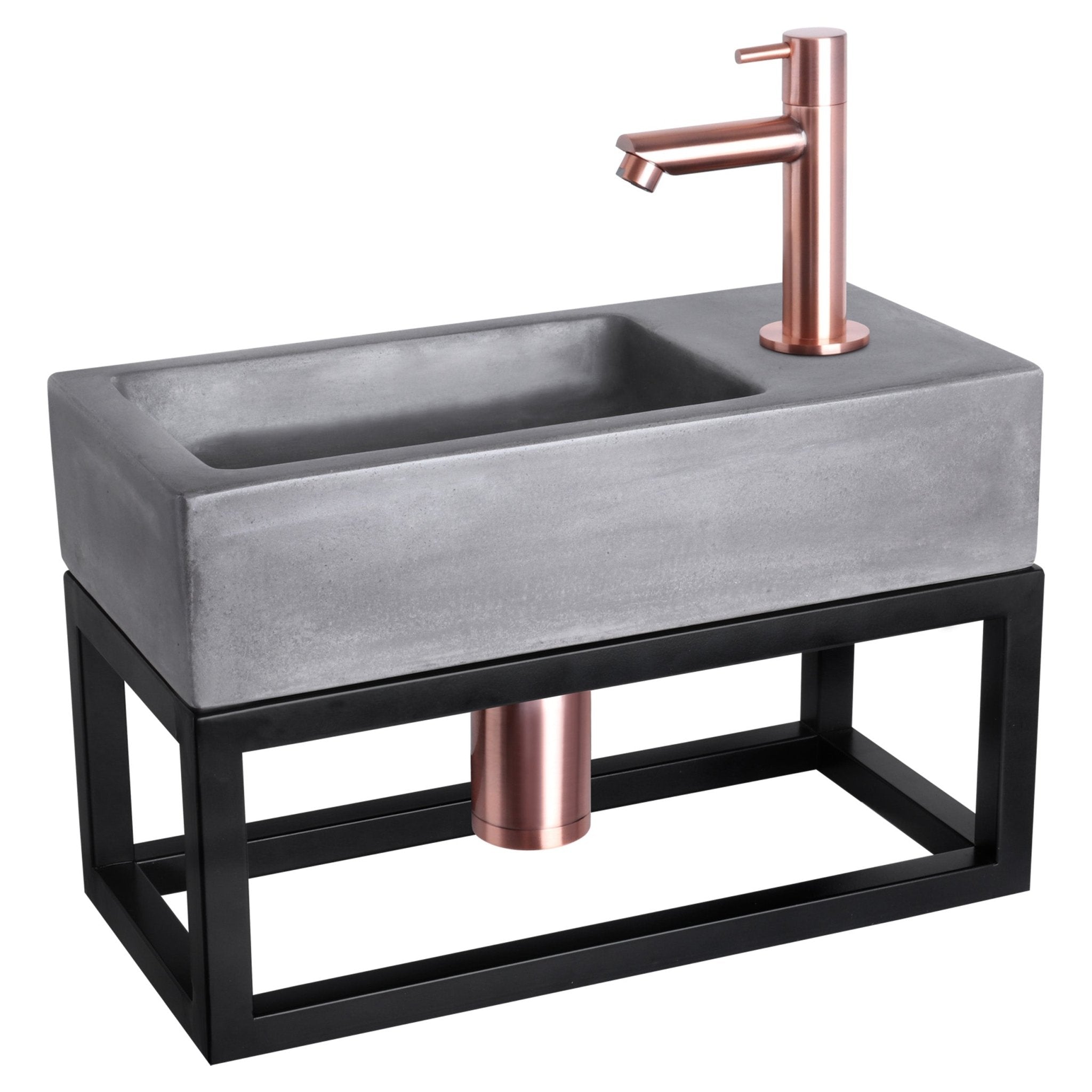 Differnz Ravo fonteinset beton donkergrijs - kraan recht - met handdoekrek - 38.5 x 18.5 x 9 cm - rood koper - Mozaiektegel.com