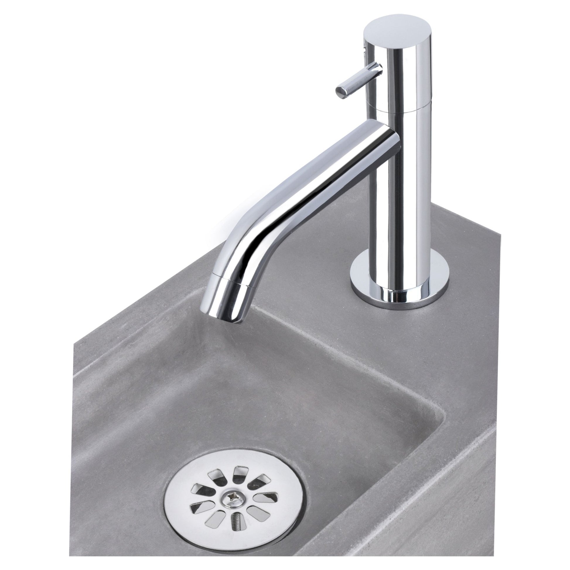 Differnz Ravo fonteinset beton lichtgrijs - kraan gebogen - 38.5 x 18.5 x 9 cm - chroom - Mozaiektegel.com