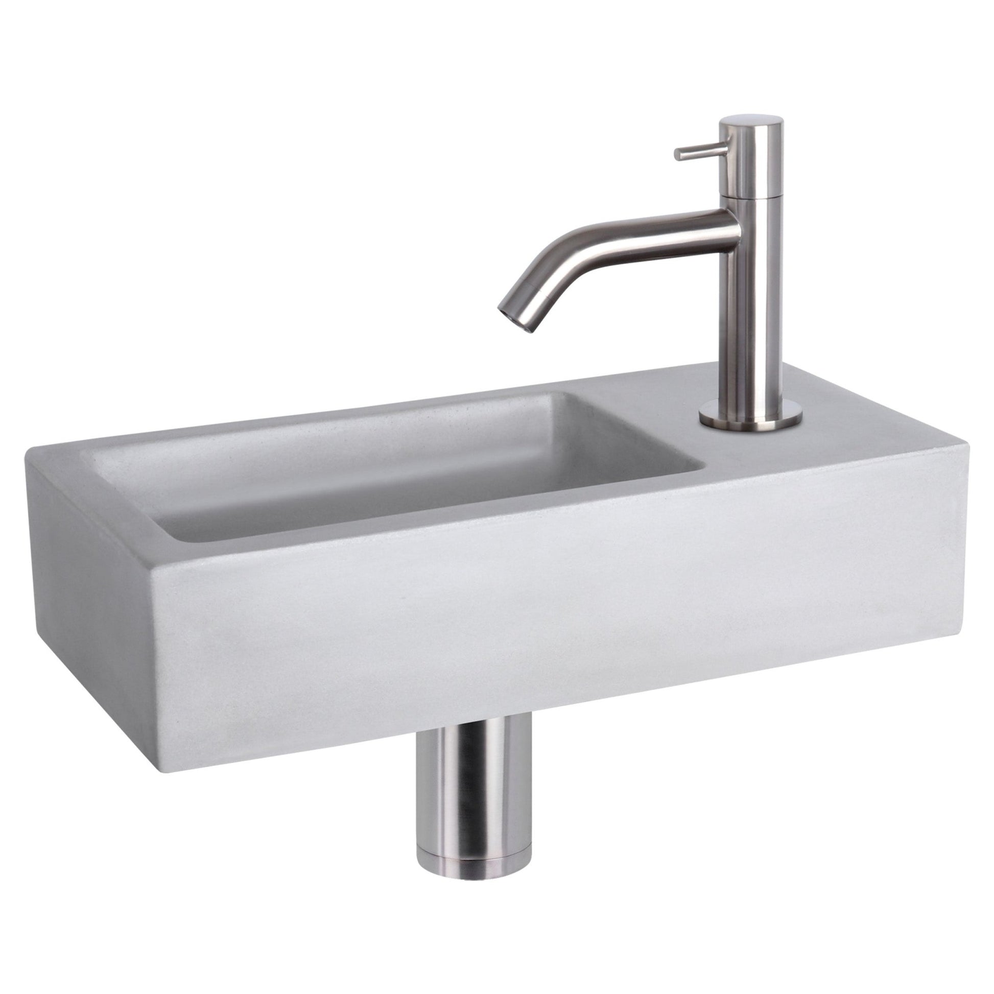 Differnz Ravo fonteinset beton lichtgrijs - kraan gebogen - 38.5 x 18.5 x 9 cm - mat chroom - Mozaiektegel.com