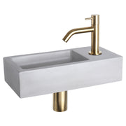 Differnz Ravo fonteinset beton lichtgrijs - kraan gebogen - 38.5 x 18.5 x 9 cm - mat goud - Mozaiektegel.com