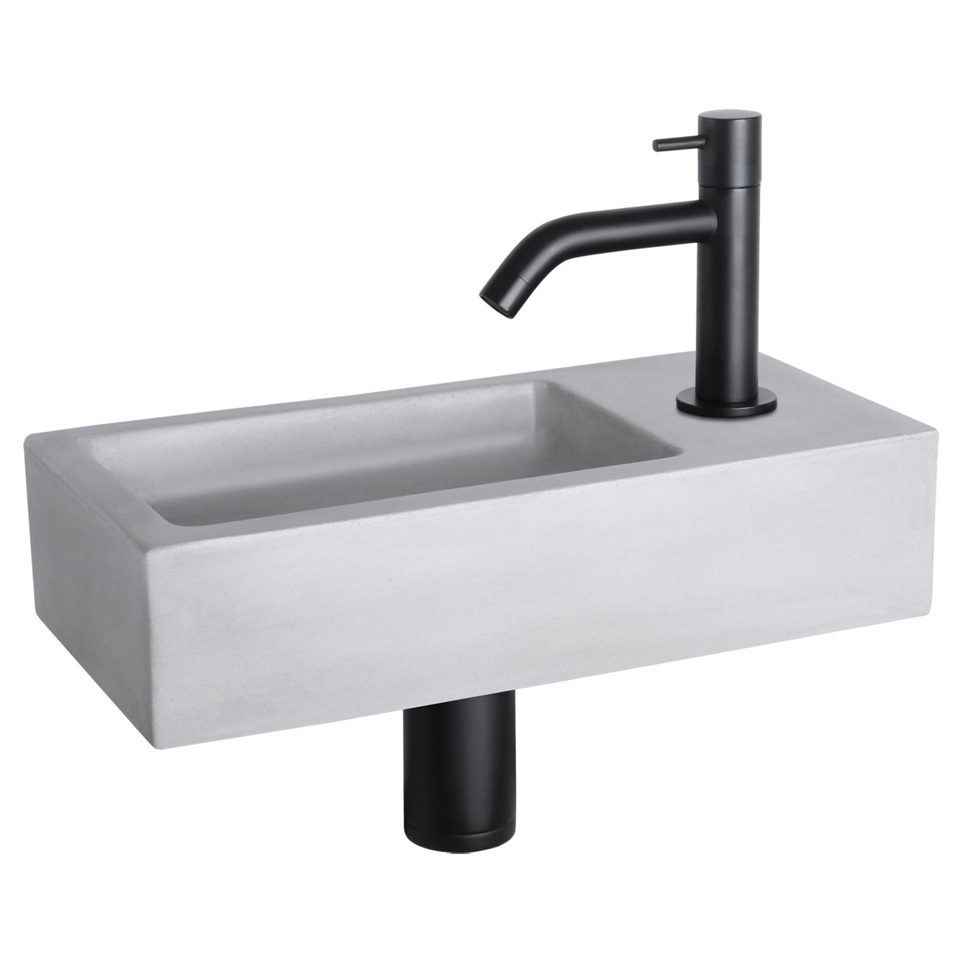 Differnz Ravo fonteinset beton lichtgrijs - kraan gebogen - 38.5 x 18.5 x 9 cm - mat zwart - Mozaiektegel.com