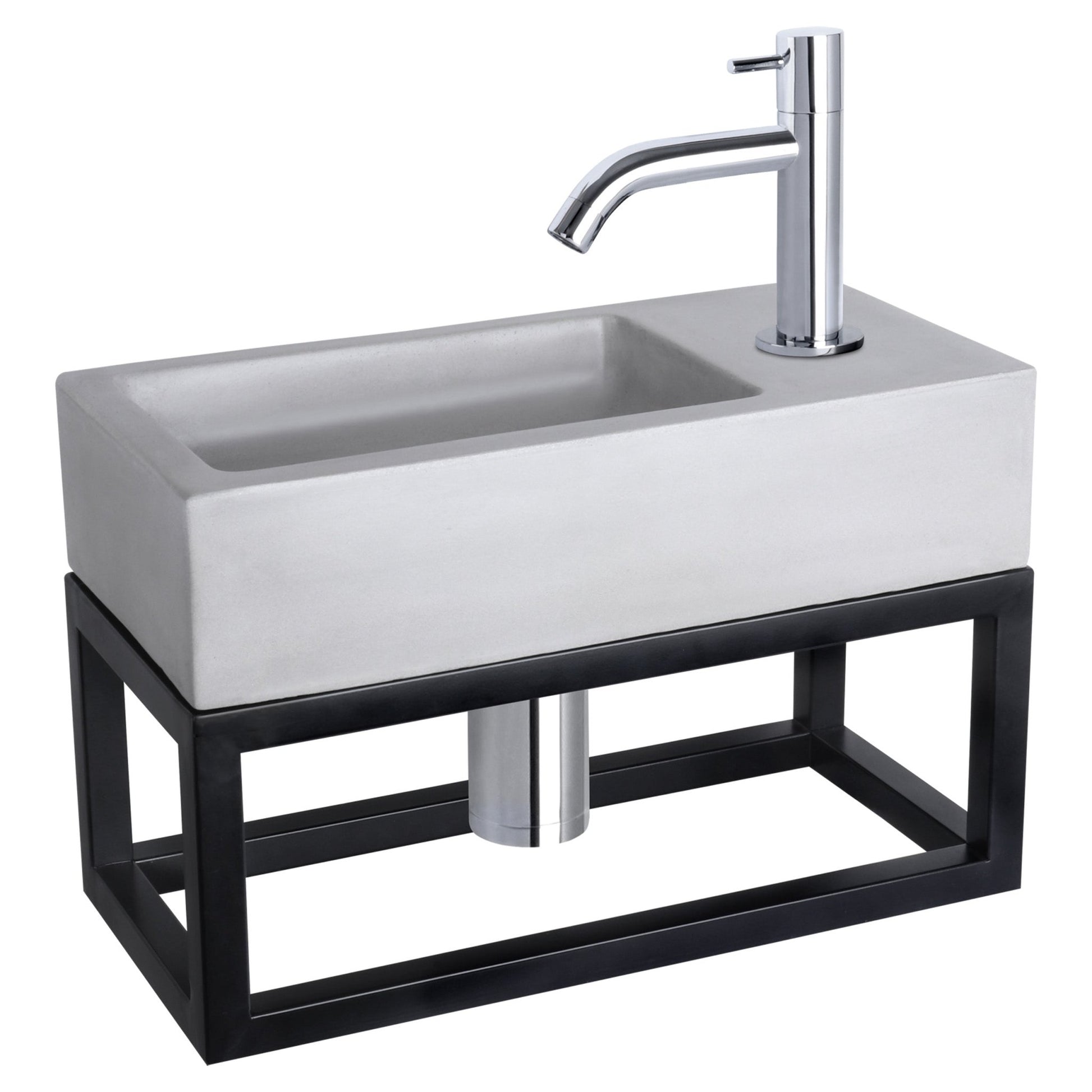 Differnz Ravo fonteinset beton lichtgrijs - kraan gebogen - met handdoekrek - 38.5 x 18.5 x 9 cm - chroom - Mozaiektegel.com