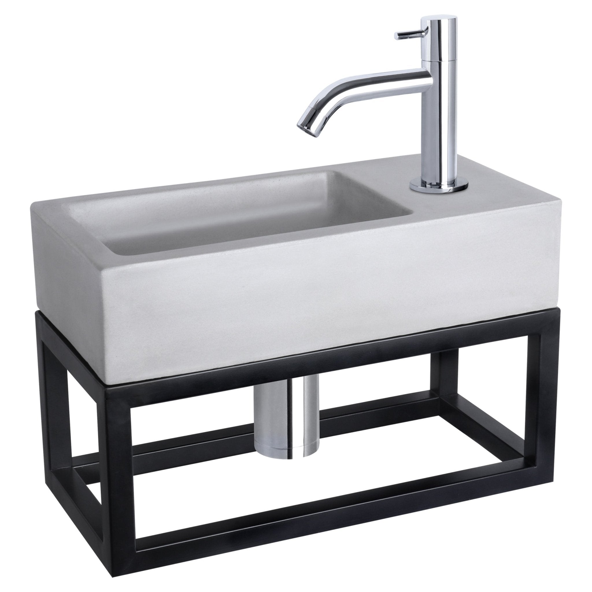 Differnz Ravo fonteinset beton lichtgrijs - kraan gebogen - met handdoekrek - 38.5 x 18.5 x 9 cm - chroom - Mozaiektegel.com