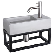 Differnz Ravo fonteinset beton lichtgrijs - kraan gebogen - met handdoekrek - 38.5 x 18.5 x 9 cm - mat chroom - Mozaiektegel.com