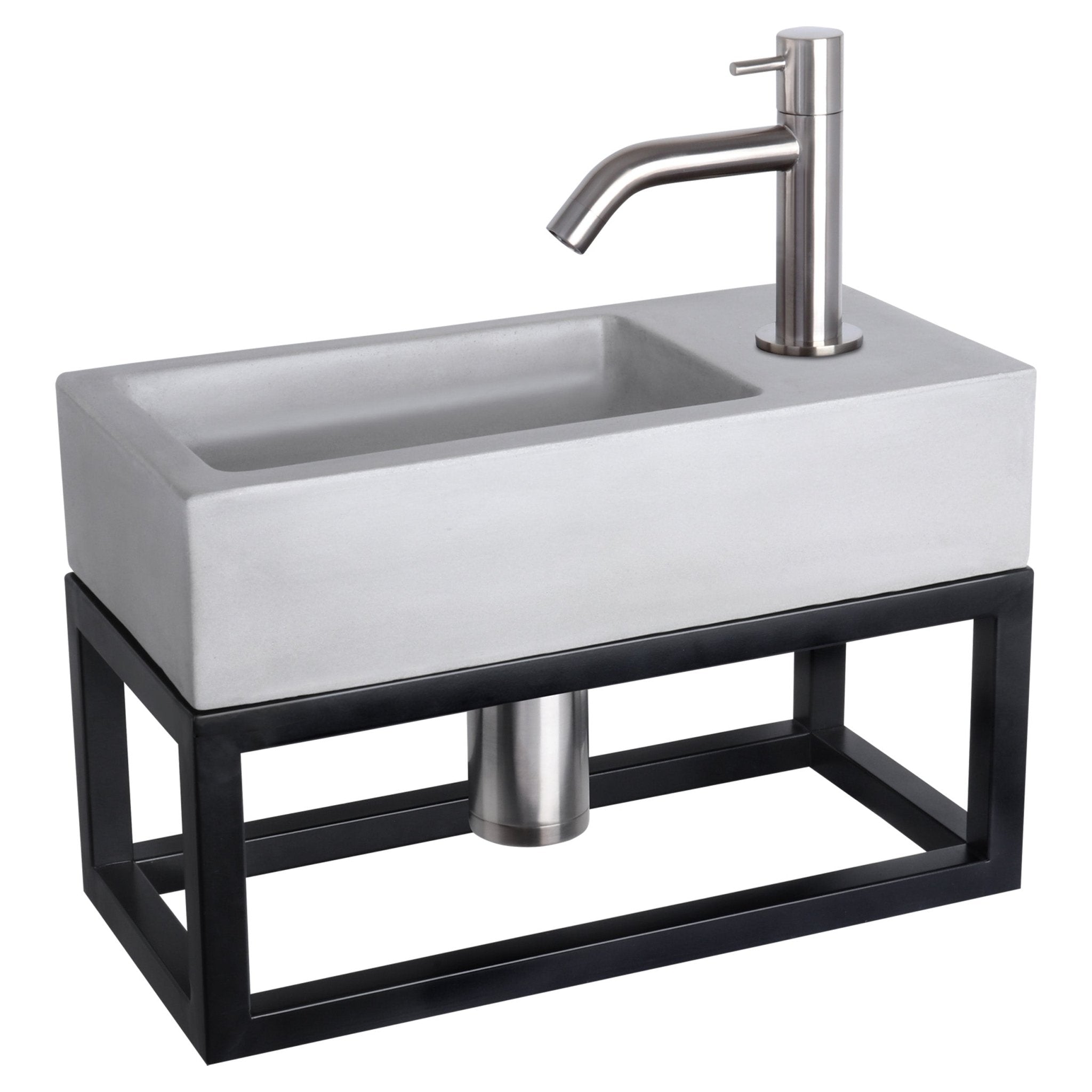 Differnz Ravo fonteinset beton lichtgrijs - kraan gebogen - met handdoekrek - 38.5 x 18.5 x 9 cm - mat chroom - Mozaiektegel.com