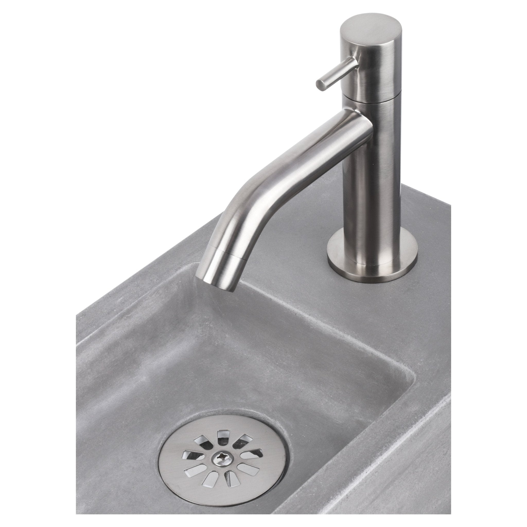 Differnz Ravo fonteinset beton lichtgrijs - kraan gebogen - met handdoekrek - 38.5 x 18.5 x 9 cm - mat chroom - Mozaiektegel.com