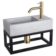 Differnz Ravo fonteinset beton lichtgrijs - kraan gebogen - met handdoekrek - 38.5 x 18.5 x 9 cm - mat goud - Mozaiektegel.com