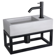 Differnz Ravo fonteinset beton lichtgrijs - kraan gebogen - met handdoekrek - 38.5 x 18.5 x 9 cm - mat zwart - Mozaiektegel.com