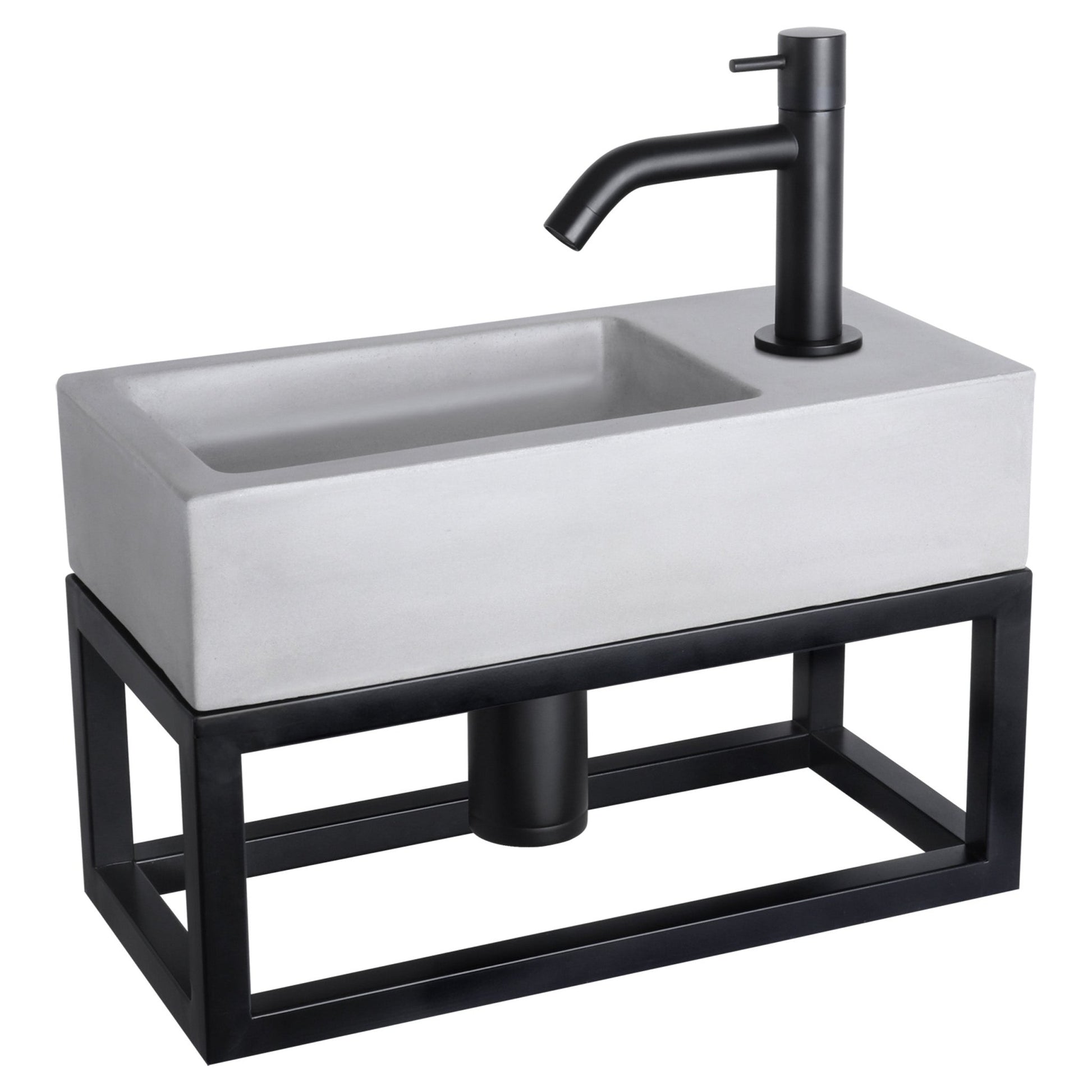 Differnz Ravo fonteinset beton lichtgrijs - kraan gebogen - met handdoekrek - 38.5 x 18.5 x 9 cm - mat zwart - Mozaiektegel.com