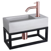 Differnz Ravo fonteinset beton lichtgrijs - kraan gebogen - met handdoekrek - 38.5 x 18.5 x 9 cm - rood koper - Mozaiektegel.com