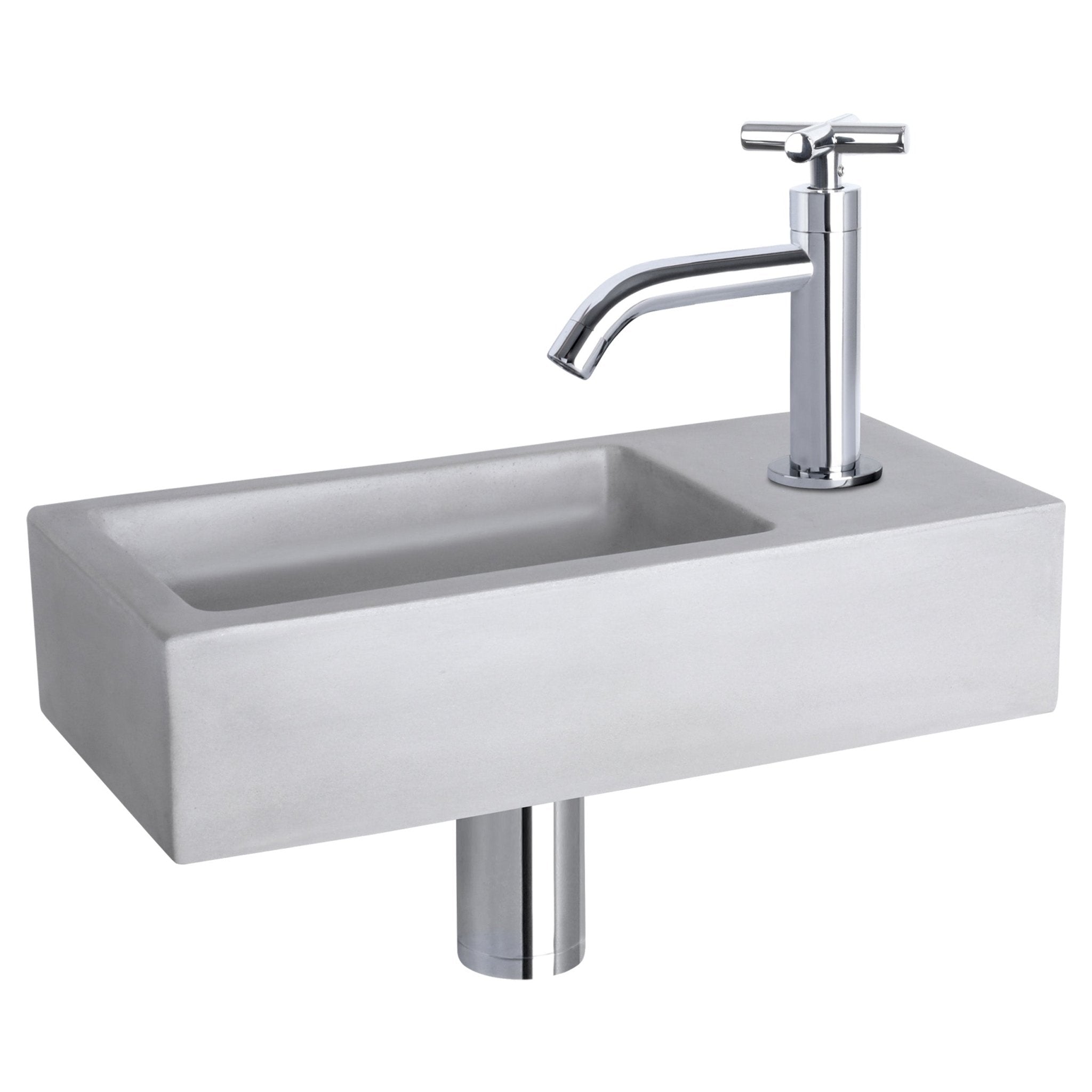 Differnz Ravo fonteinset beton lichtgrijs - kraan kruis - 38.5 x 18.5 x 9 cm - chroom - Mozaiektegel.com