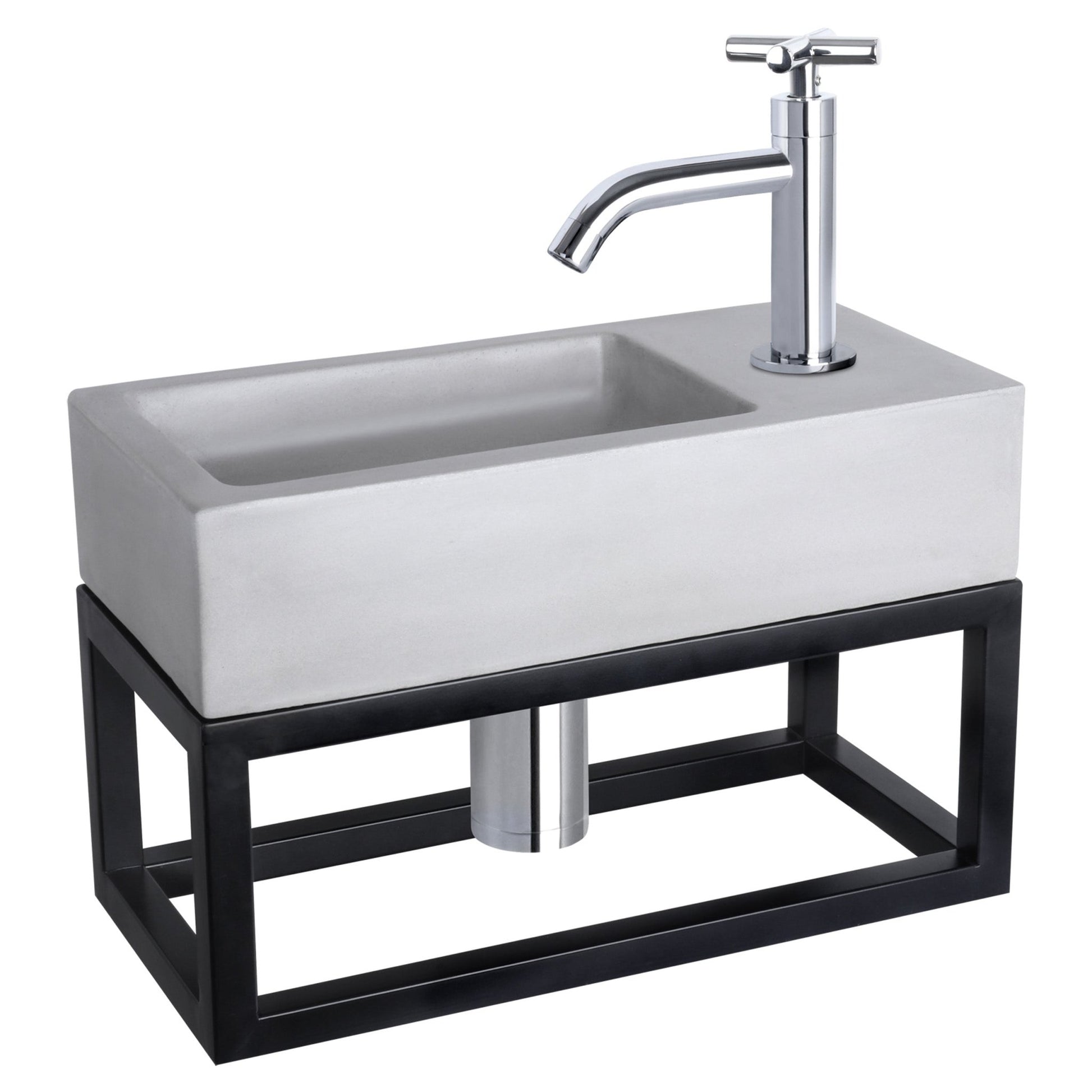 Differnz Ravo fonteinset beton lichtgrijs - kraan kruis - met handdoekrek - 38.5 x 18.5 x 9 cm - chroom - Mozaiektegel.com