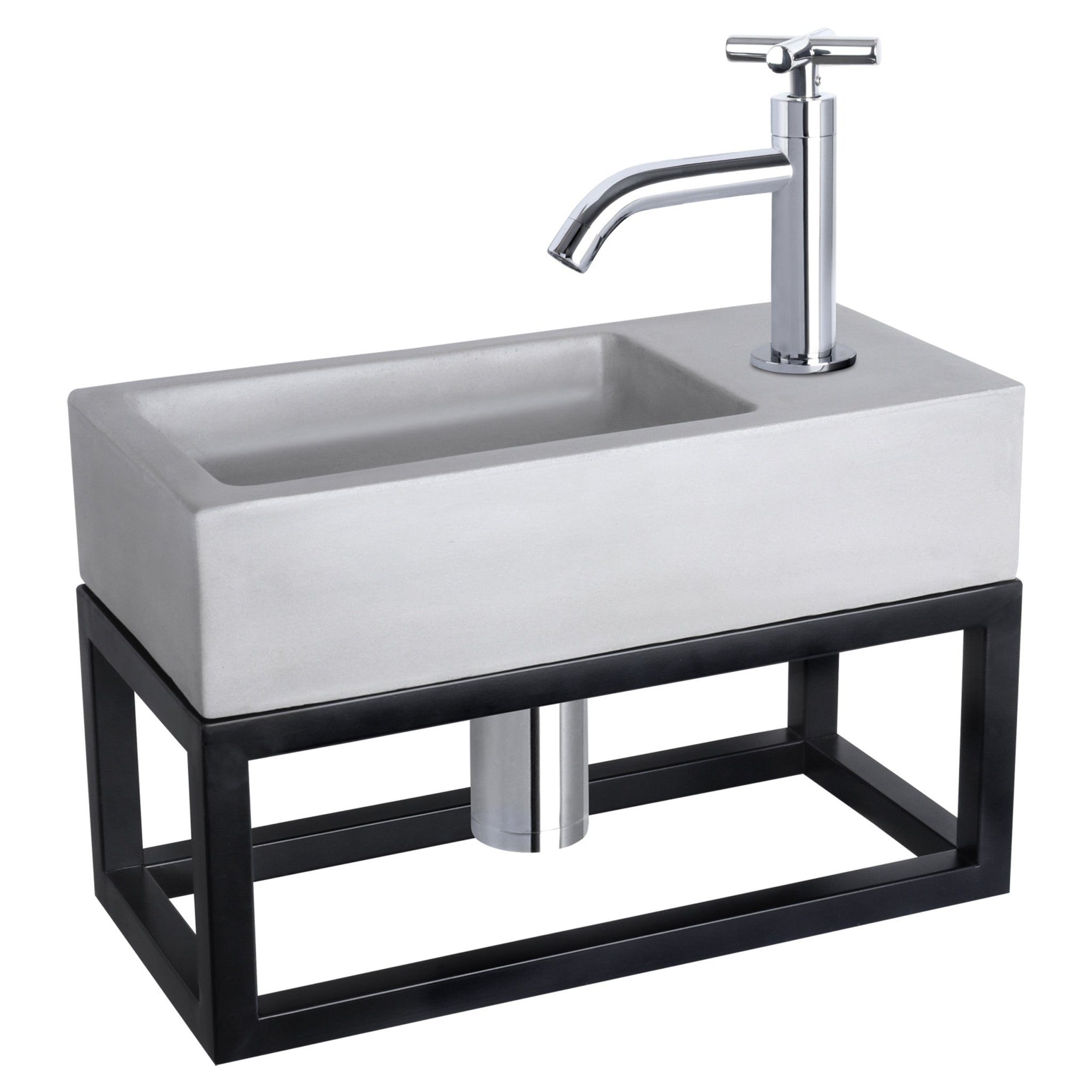 Differnz Ravo fonteinset beton lichtgrijs - kraan kruis - met handdoekrek - 38.5 x 18.5 x 9 cm - chroom - Mozaiektegel.com