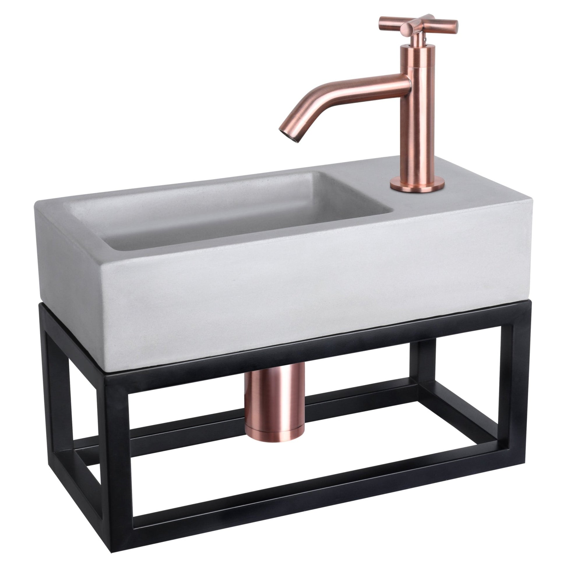 Differnz Ravo fonteinset beton lichtgrijs - kraan kruis - met handdoekrek - 38.5 x 18.5 x 9 cm - rood koper - Mozaiektegel.com