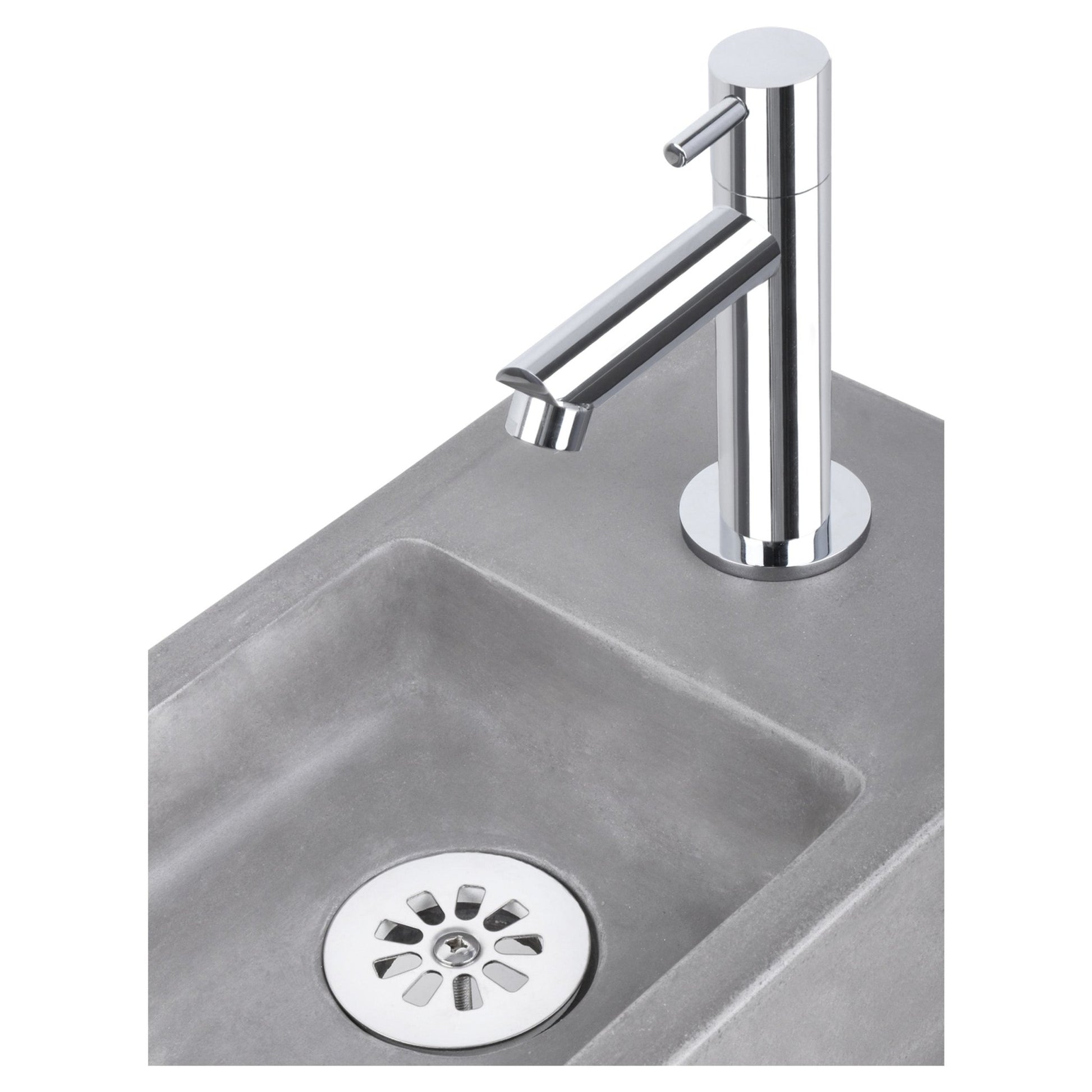 Differnz Ravo fonteinset beton lichtgrijs - kraan recht - 38.5 x 18.5 x 9 cm - chroom - Mozaiektegel.com