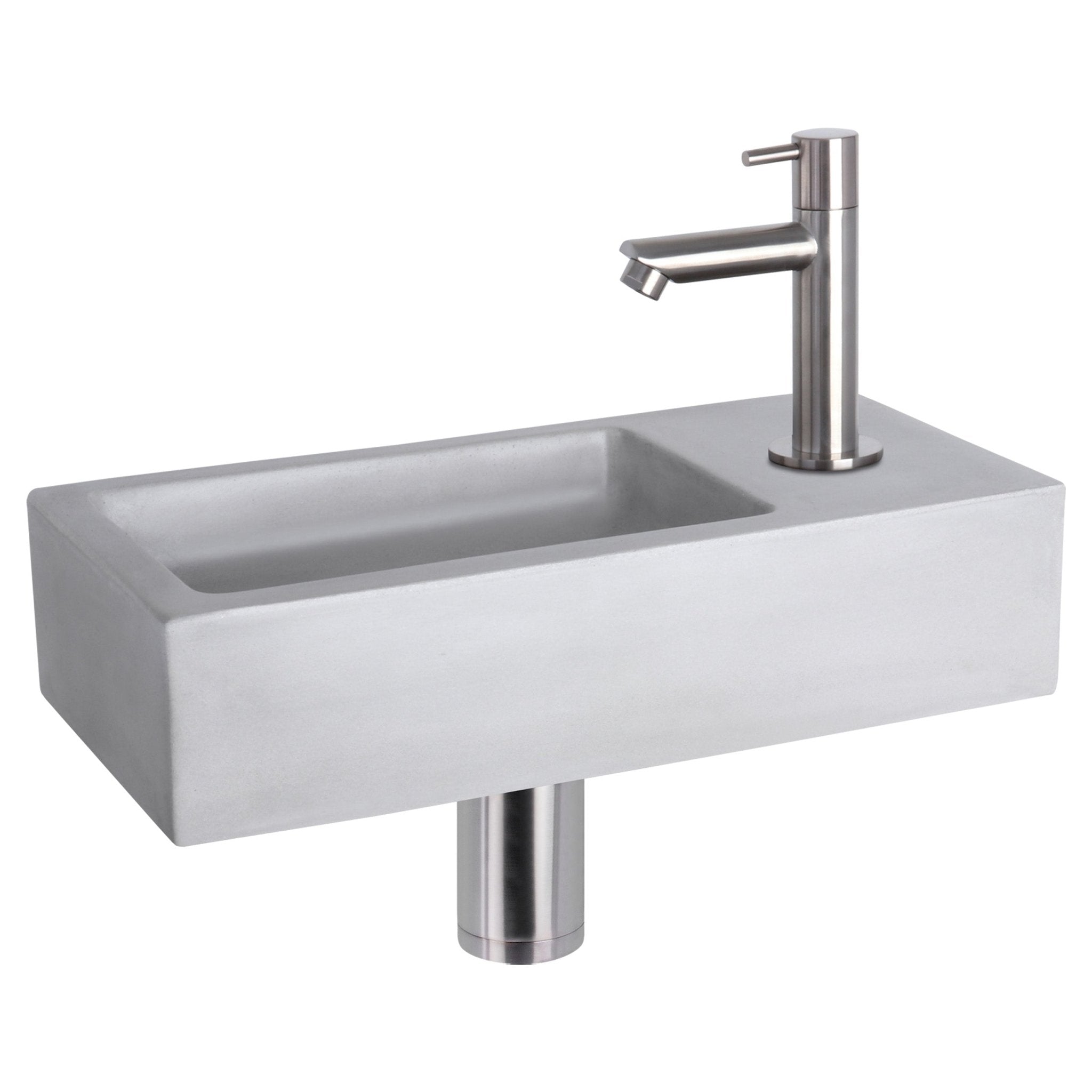 Differnz Ravo fonteinset beton lichtgrijs - kraan recht - 38.5 x 18.5 x 9 cm - mat chroom - Mozaiektegel.com