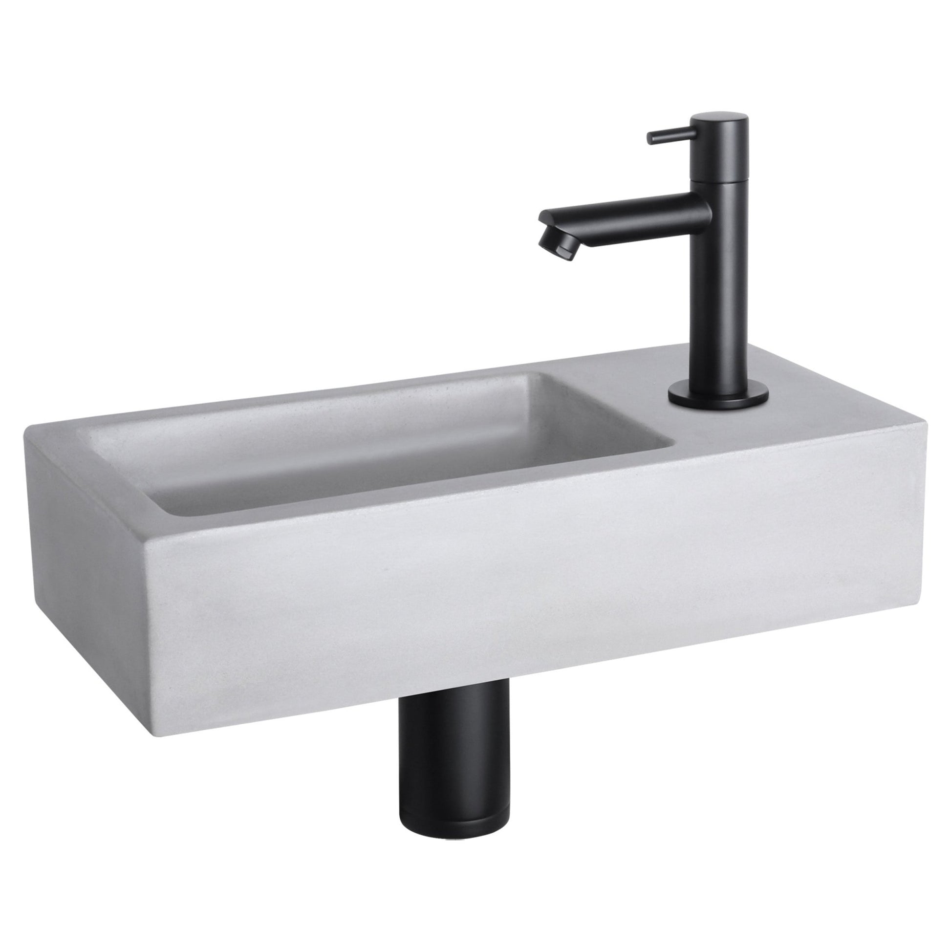 Differnz Ravo fonteinset beton lichtgrijs - kraan recht - 38.5 x 18.5 x 9 cm - mat zwart - Mozaiektegel.com