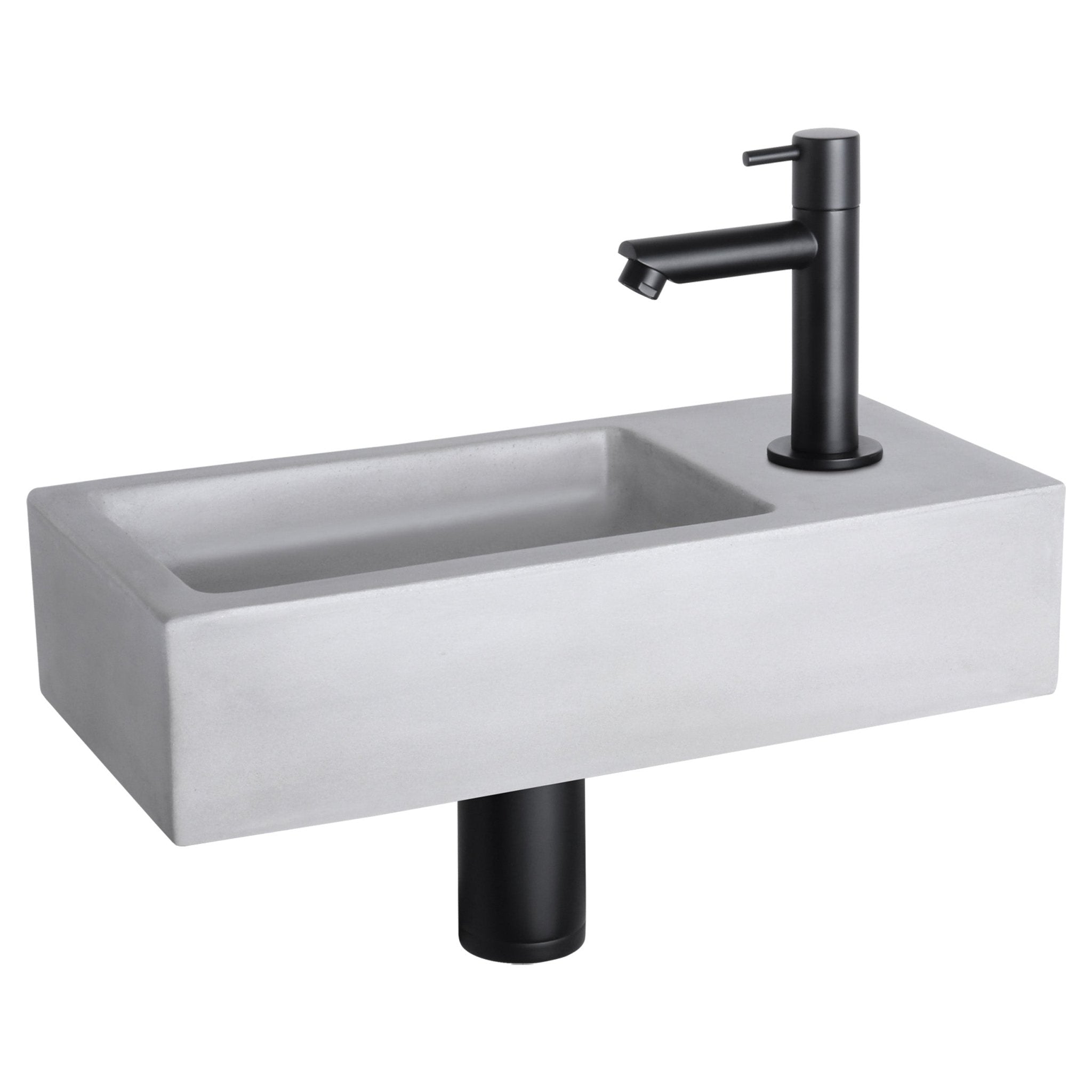 Differnz Ravo fonteinset beton lichtgrijs - kraan recht - 38.5 x 18.5 x 9 cm - mat zwart - Mozaiektegel.com