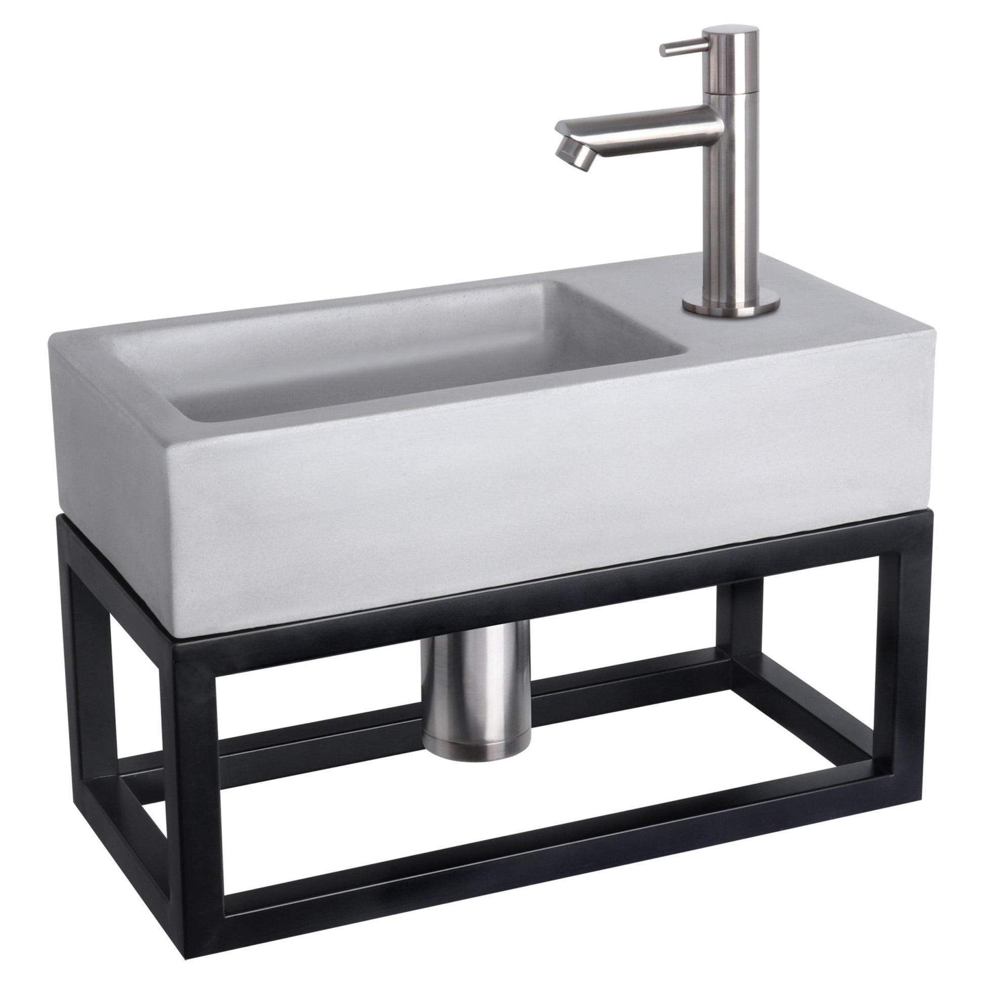 Differnz Ravo fonteinset beton lichtgrijs - kraan recht - met handdoekrek - 38.5 x 18.5 x 9 cm - mat chroom - Mozaiektegel.com