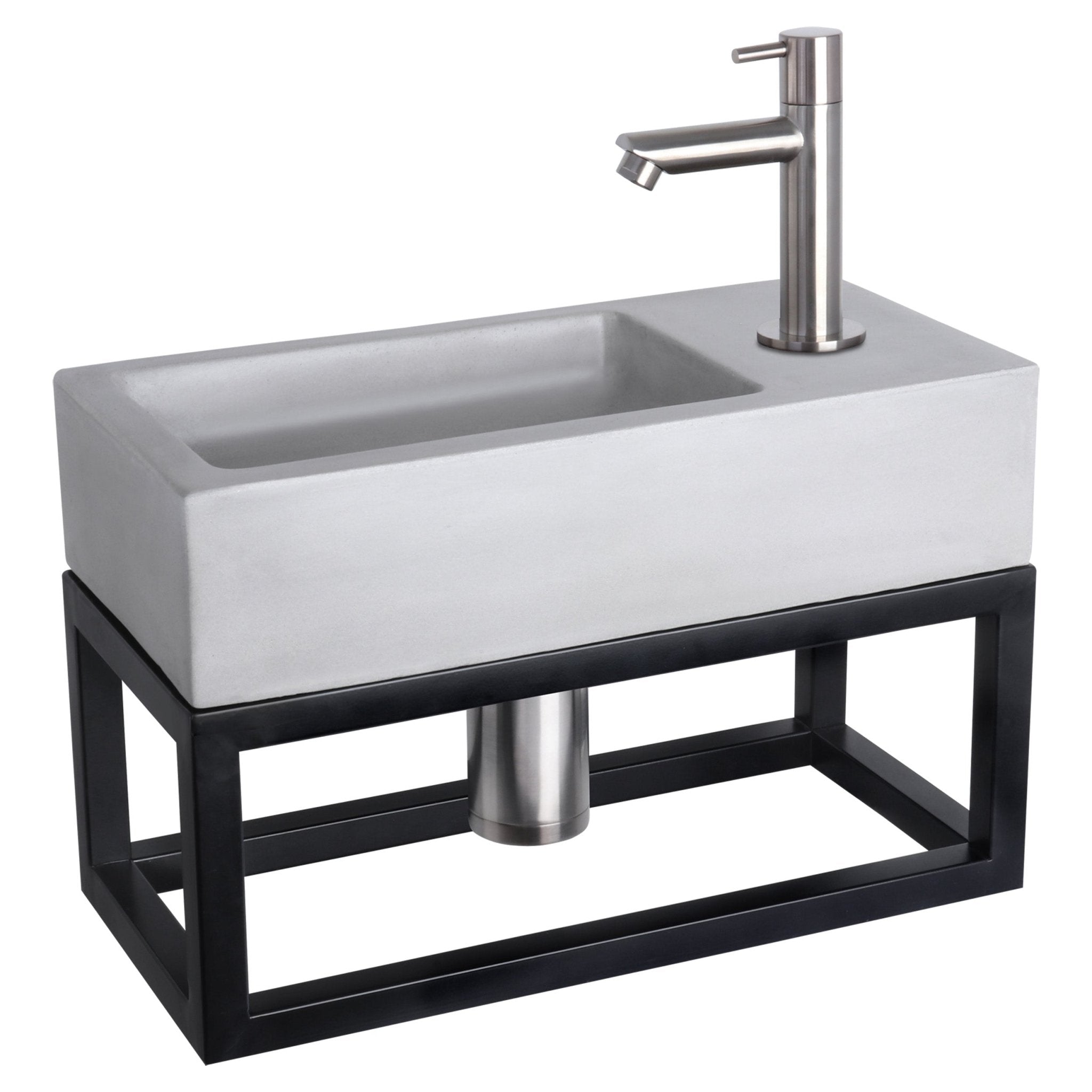 Differnz Ravo fonteinset beton lichtgrijs - kraan recht - met handdoekrek - 38.5 x 18.5 x 9 cm - mat chroom - Mozaiektegel.com