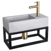 Differnz Ravo fonteinset beton lichtgrijs - kraan recht - met handdoekrek - 38.5 x 18.5 x 9 cm - mat goud - Mozaiektegel.com