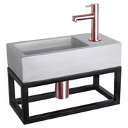 Differnz Ravo fonteinset beton lichtgrijs - kraan recht - met handdoekrek - 38.5 x 18.5 x 9 cm - rood koper - Mozaiektegel.com