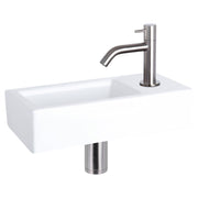 Differnz Ravo fonteinset keramiek - kraan gebogen - 38.5 x 18.5 x 9 cm - mat chroom - Mozaiektegel.com