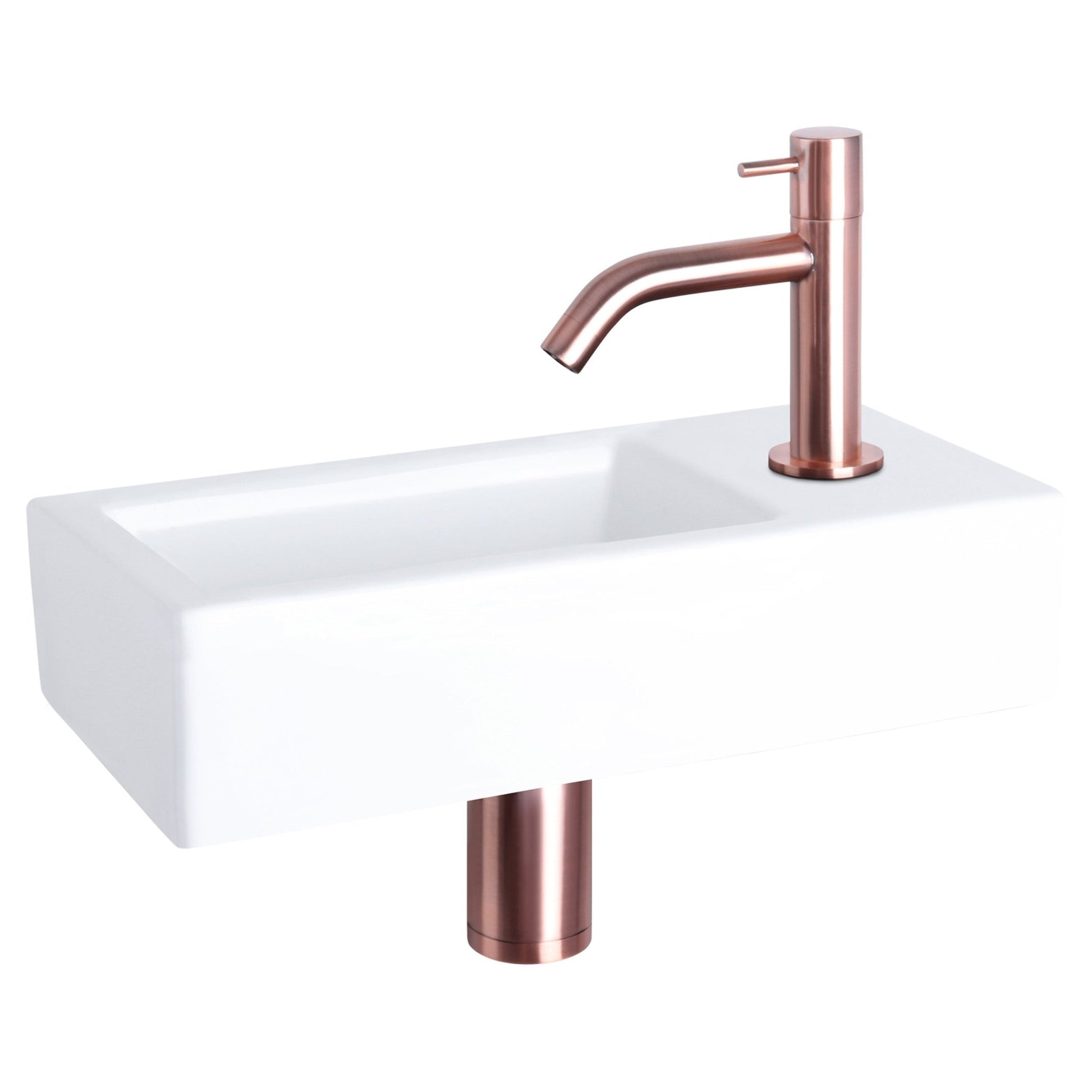 Differnz Ravo fonteinset keramiek - kraan gebogen - 38.5 x 18.5 x 9 cm - rood koper - Mozaiektegel.com