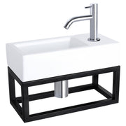 Differnz Ravo fonteinset keramiek - kraan gebogen - met handdoekrek - 38.5 x 18.5 x 9 cm - chroom - Mozaiektegel.com