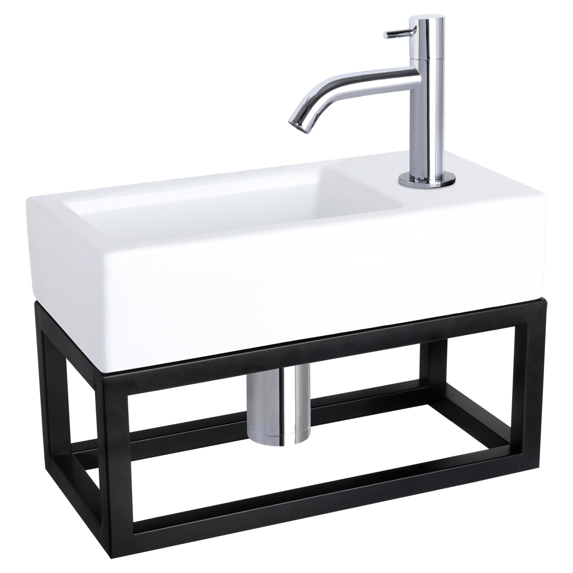 Differnz Ravo fonteinset keramiek - kraan gebogen - met handdoekrek - 38.5 x 18.5 x 9 cm - chroom - Mozaiektegel.com