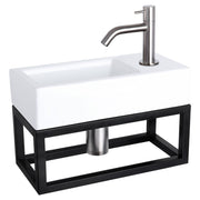 Differnz Ravo fonteinset keramiek - kraan gebogen - met handdoekrek - 38.5 x 18.5 x 9 cm - mat chroom - Mozaiektegel.com