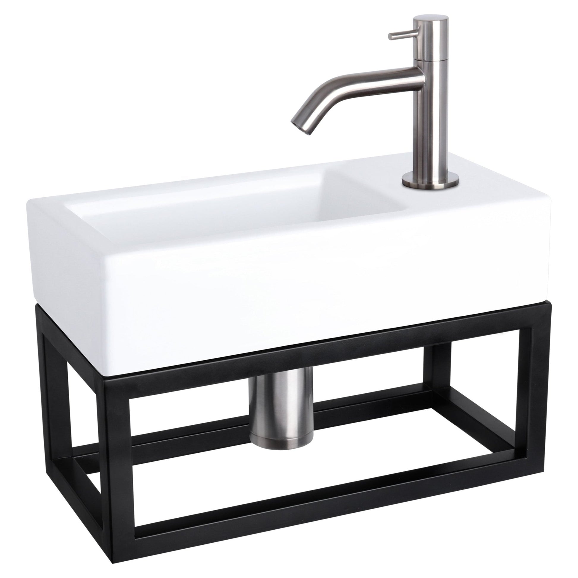 Differnz Ravo fonteinset keramiek - kraan gebogen - met handdoekrek - 38.5 x 18.5 x 9 cm - mat chroom - Mozaiektegel.com