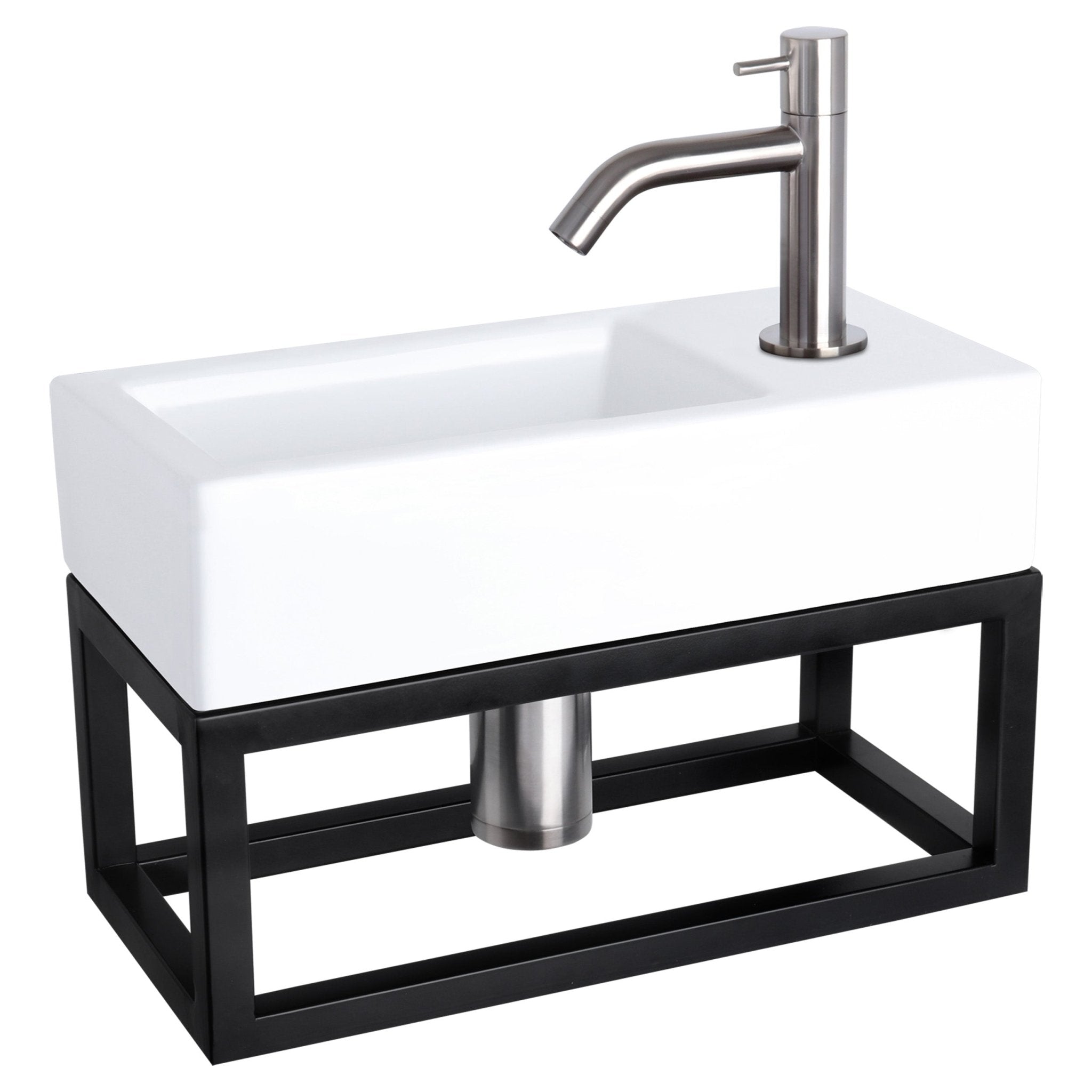 Differnz Ravo fonteinset keramiek - kraan gebogen - met handdoekrek - 38.5 x 18.5 x 9 cm - mat chroom - Mozaiektegel.com