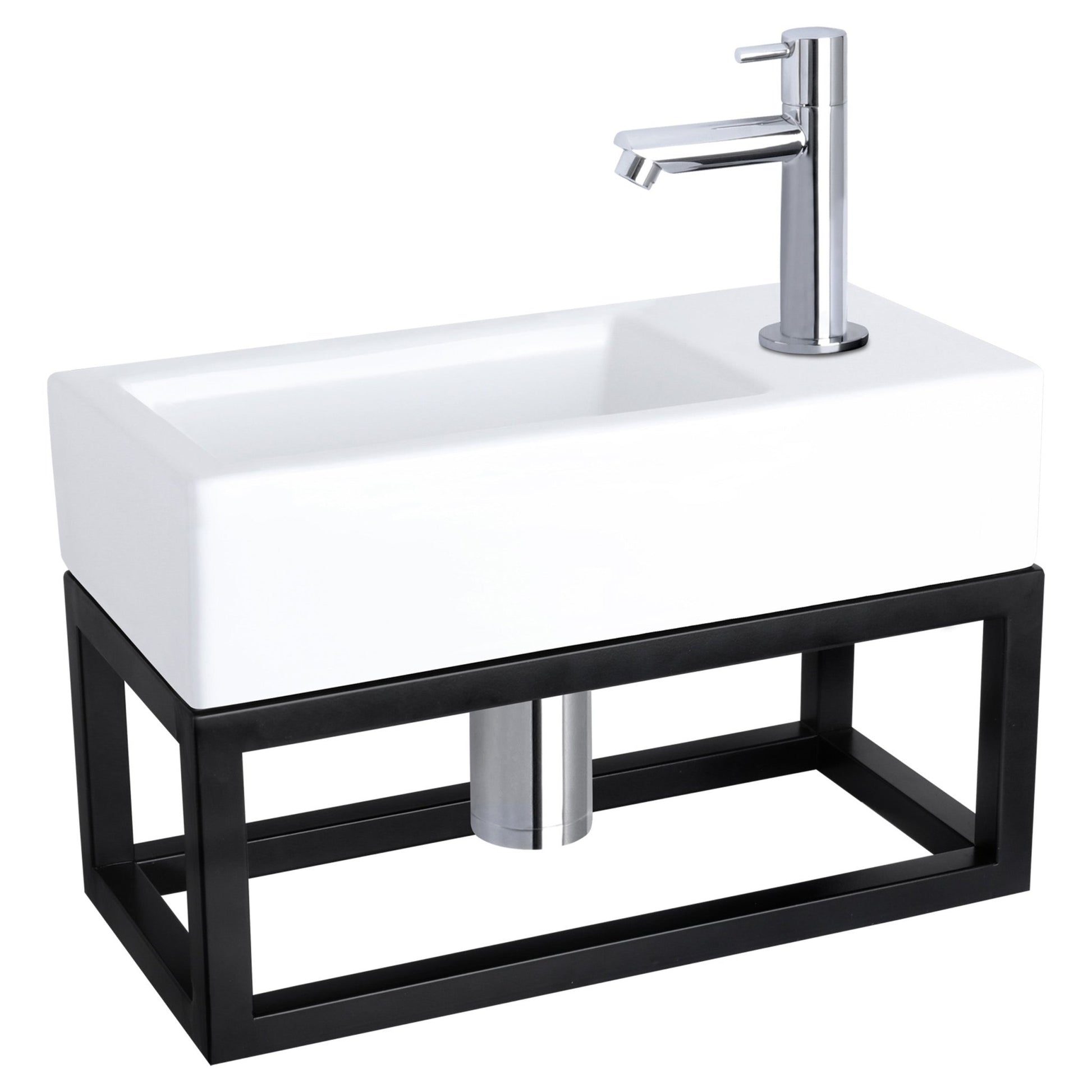 Differnz Ravo fonteinset keramiek - kraan gebogen - met handdoekrek - 38.5 x 18.5 x 9 cm - mat zwart (kopie) - Mozaiektegel.com