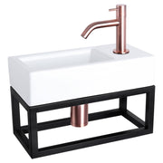 Differnz Ravo fonteinset keramiek - kraan gebogen - met handdoekrek - 38.5 x 18.5 x 9 cm - rood koper - Mozaiektegel.com