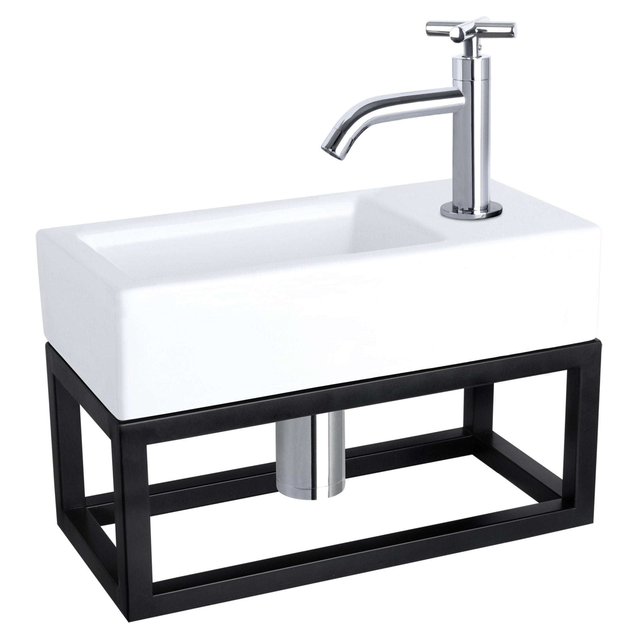 Differnz Ravo fonteinset keramiek - kraan kruis - met handdoekrek - 38.5 x 18.5 x 9 cm - chroom - Mozaiektegel.com