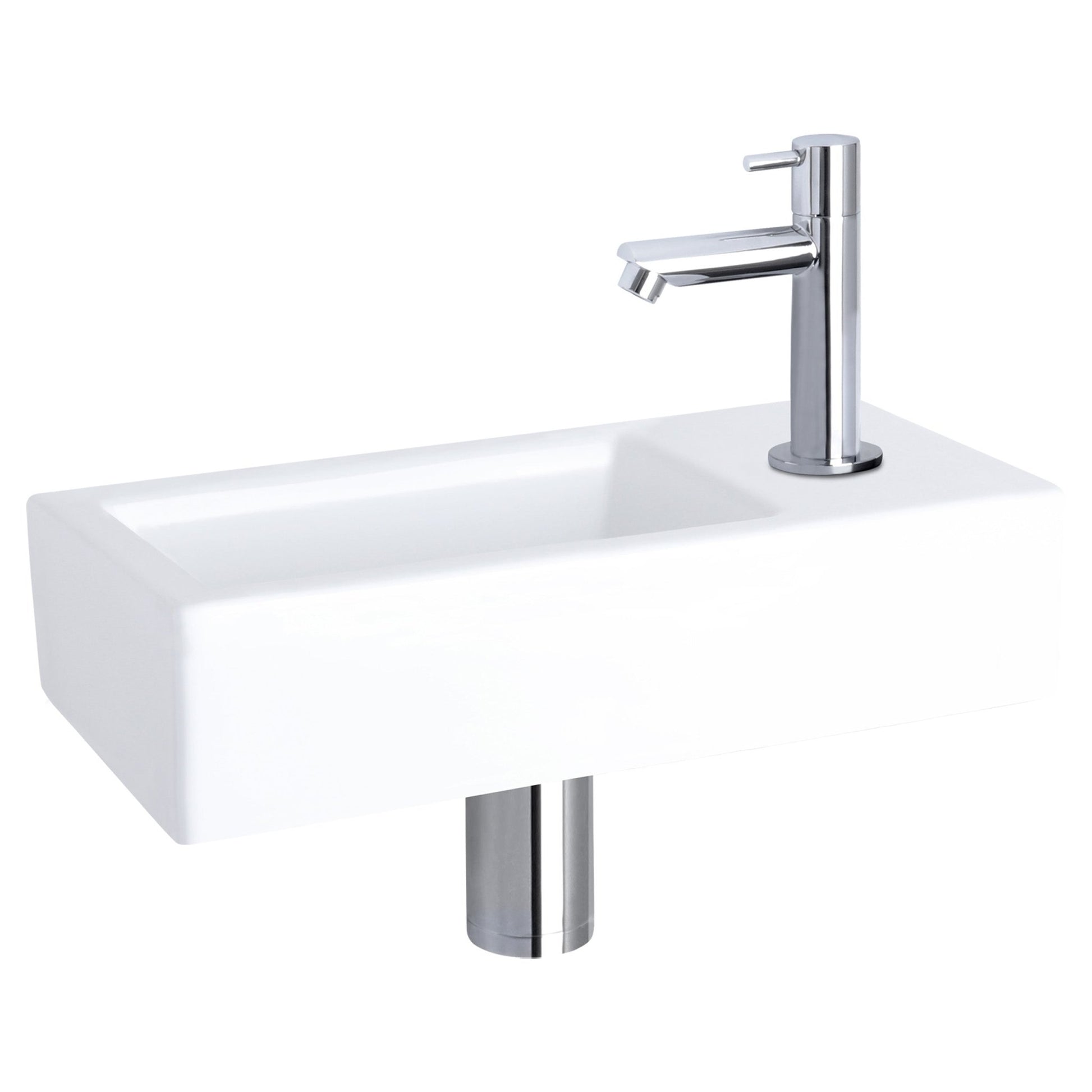 Differnz Ravo fonteinset keramiek - kraan recht - 38.5 x 18.5 x 9 cm - chroom - Mozaiektegel.com