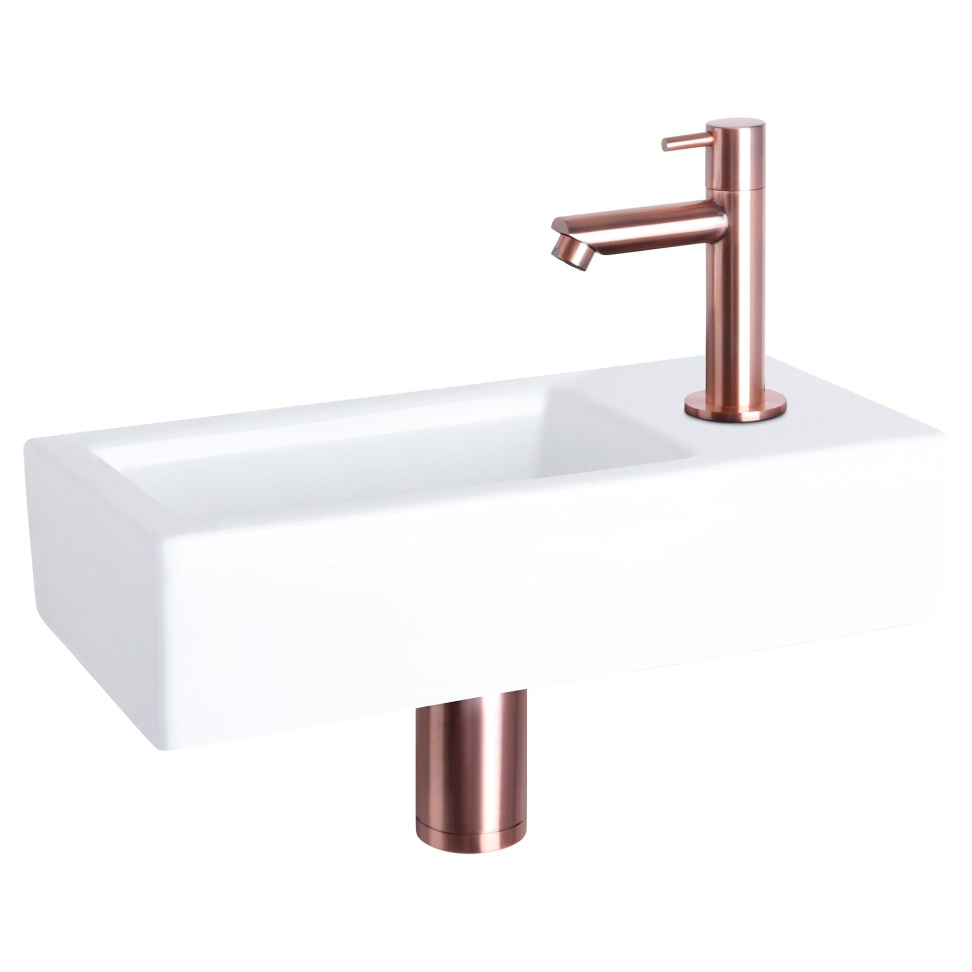 Differnz Ravo fonteinset keramiek - kraan recht - 38.5 x 18.5 x 9 cm - rood koper - Mozaiektegel.com