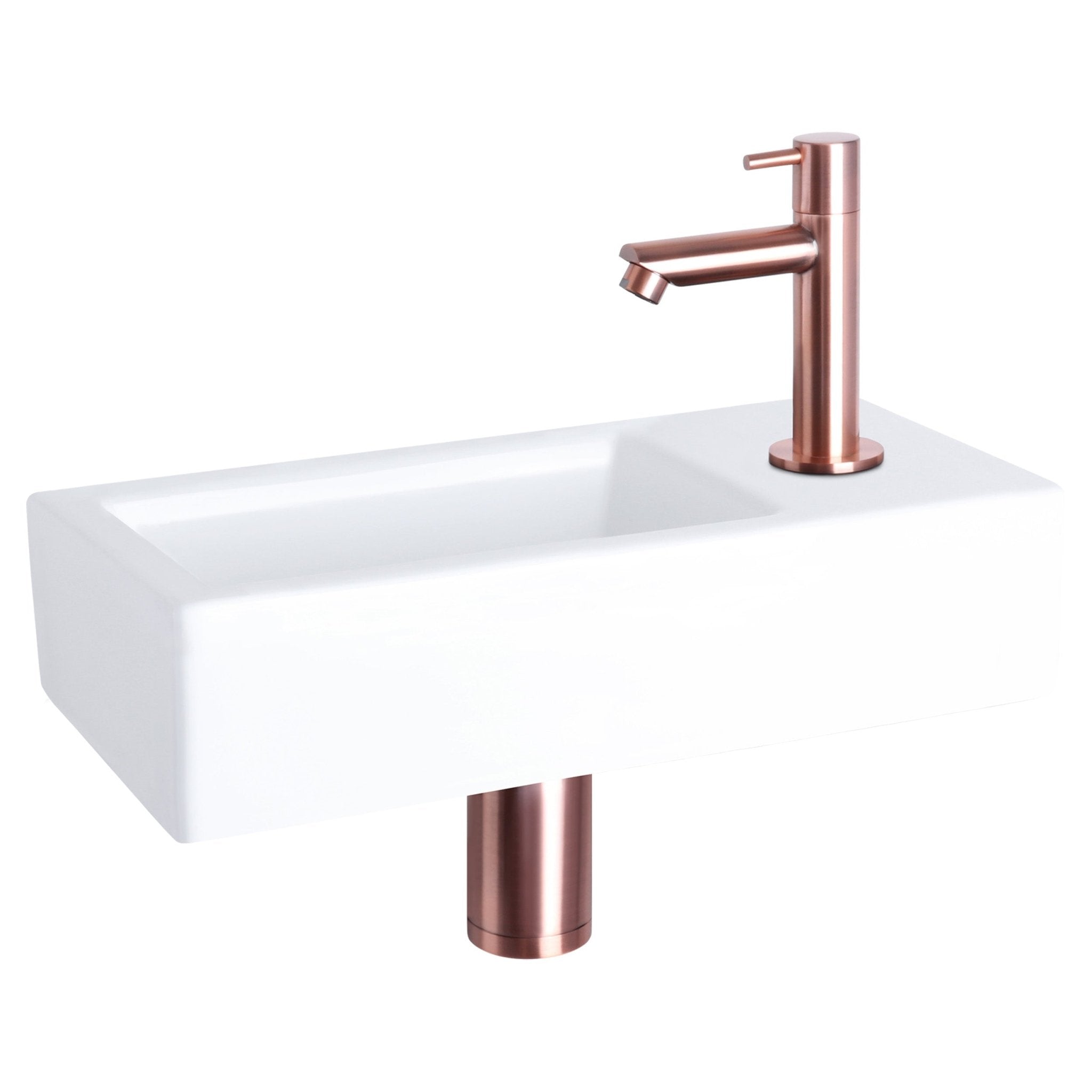 Differnz Ravo fonteinset keramiek - kraan recht - 38.5 x 18.5 x 9 cm - rood koper - Mozaiektegel.com