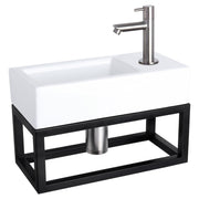 Differnz Ravo fonteinset keramiek - kraan recht - met handdoekrek - 38.5 x 18.5 x 9 cm - mat chroom - Mozaiektegel.com